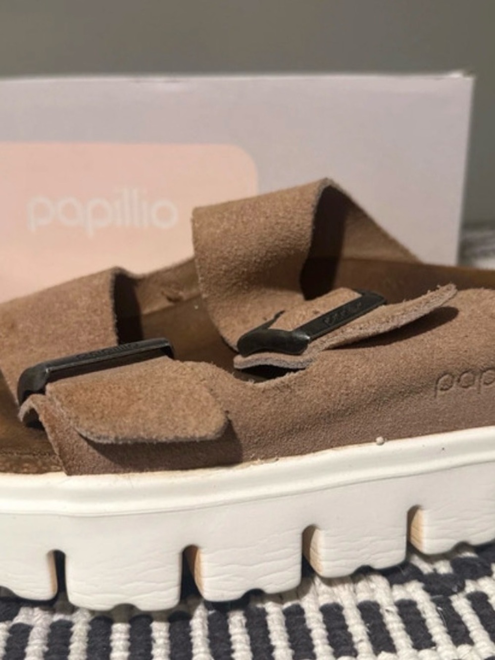 Birkenstock Papillio Suede Double Strap Sandal in Brown with White Sole